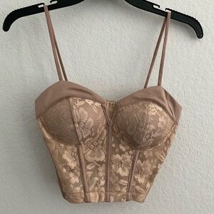 VM Women Cream Beige Floral Lace Bustier Corset Crop Tube Tank Cami Top